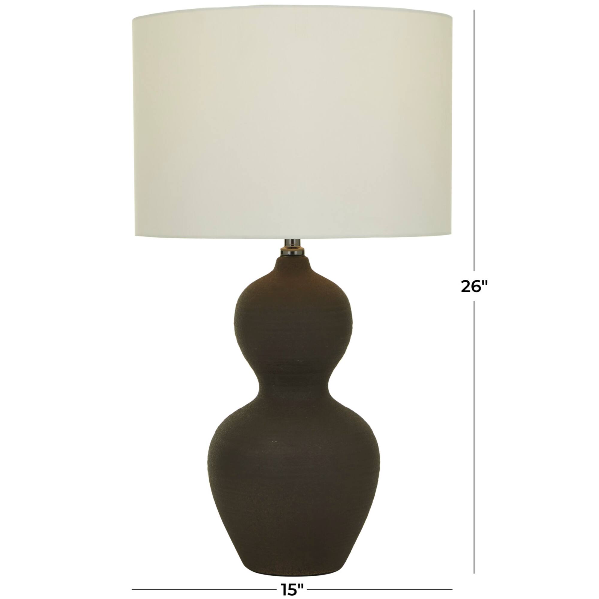 CosmoLiving by Cosmopolitan Black Ceramic Gourd Style Base Table Lamp with Drum Shade 15" x 15" x 26"